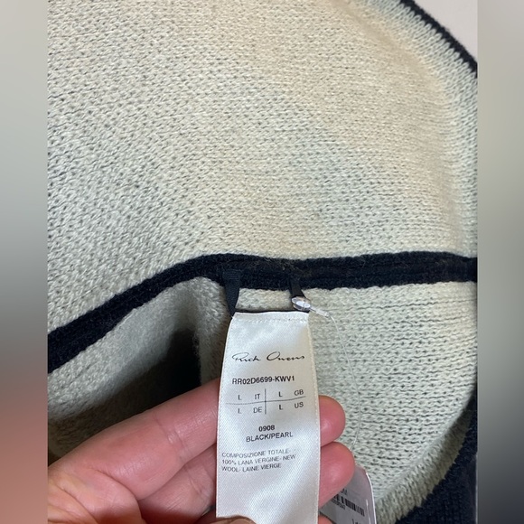 RICK OWENS FW24 PORTERVILLE PORTERVILLE JUMBO CREWNECK IN BLACK/PEARL WOOL KNIT - Picture 7 of 14